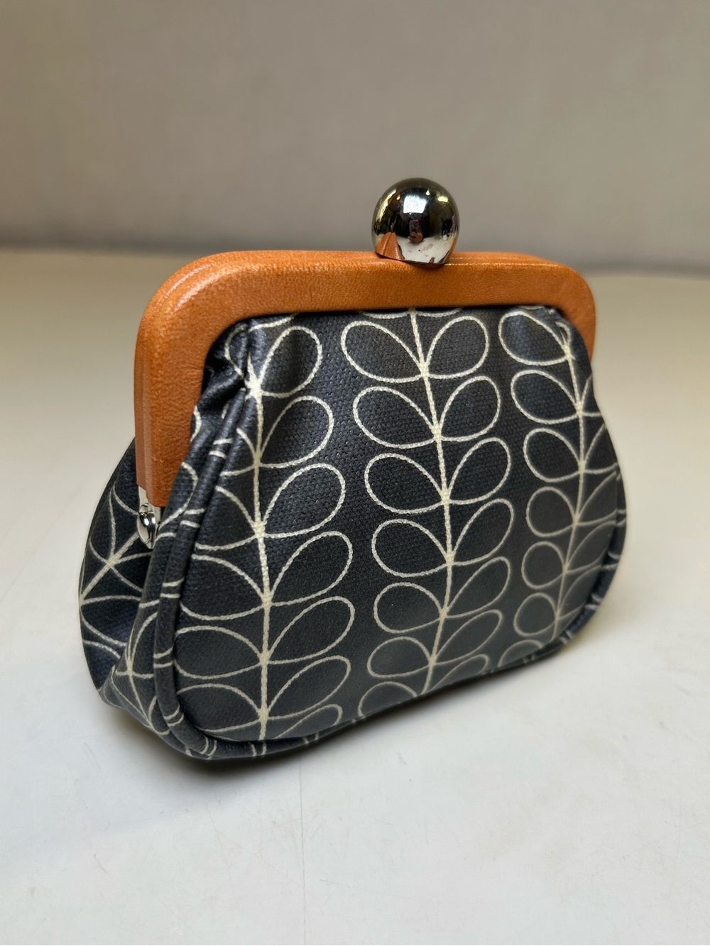 Orla Keily Linear Stem Kiss-Lock Coin Purse Wallet Pouch, Brown Cream